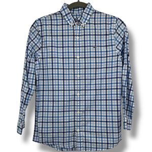 Vineyard Vines BLUE BAY Gingham Classic Fit Whale Shirt Medium 12-14